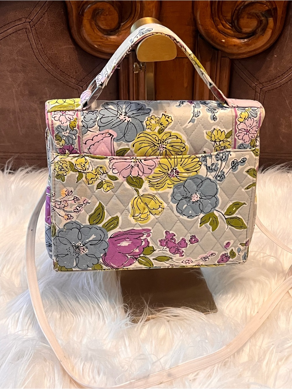 Vera Bradley Quilted Floral Top-Handle Crossbody in Cream, Pink & Yellow - Picture 6 of 13